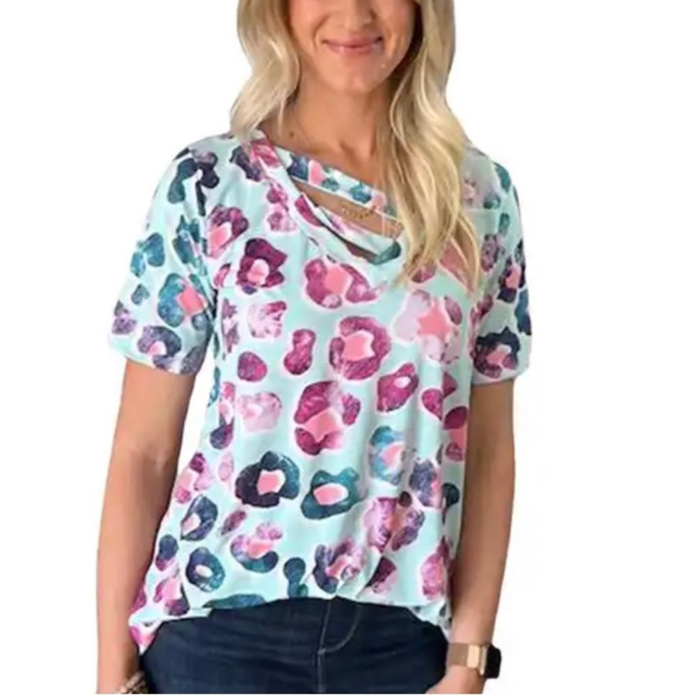 Woman’s Multi-Color Strappy V Neck Animal Print Top